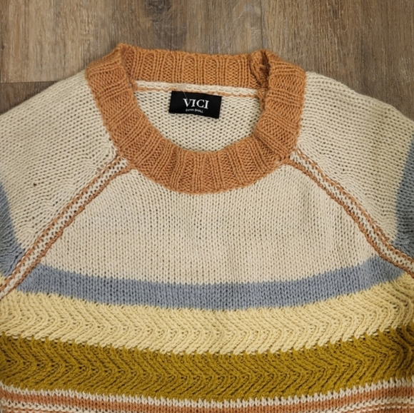 Vici Raglan Sleeve Knit Sweater Mustard Multi Size XSMALL (Oversized) - Picture 4 of 9